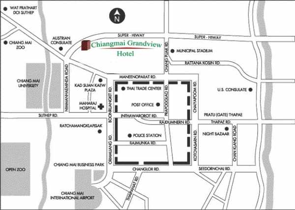 แผนที่ โรงแรม เชียงใหม่ แกรนด์ วิว (Chiang Mai Grand View)  เป็นโรงแรมเชียงใหม่ราคาถูก